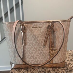Michael Kors Cream and Gold Tote Bag with Signature Style